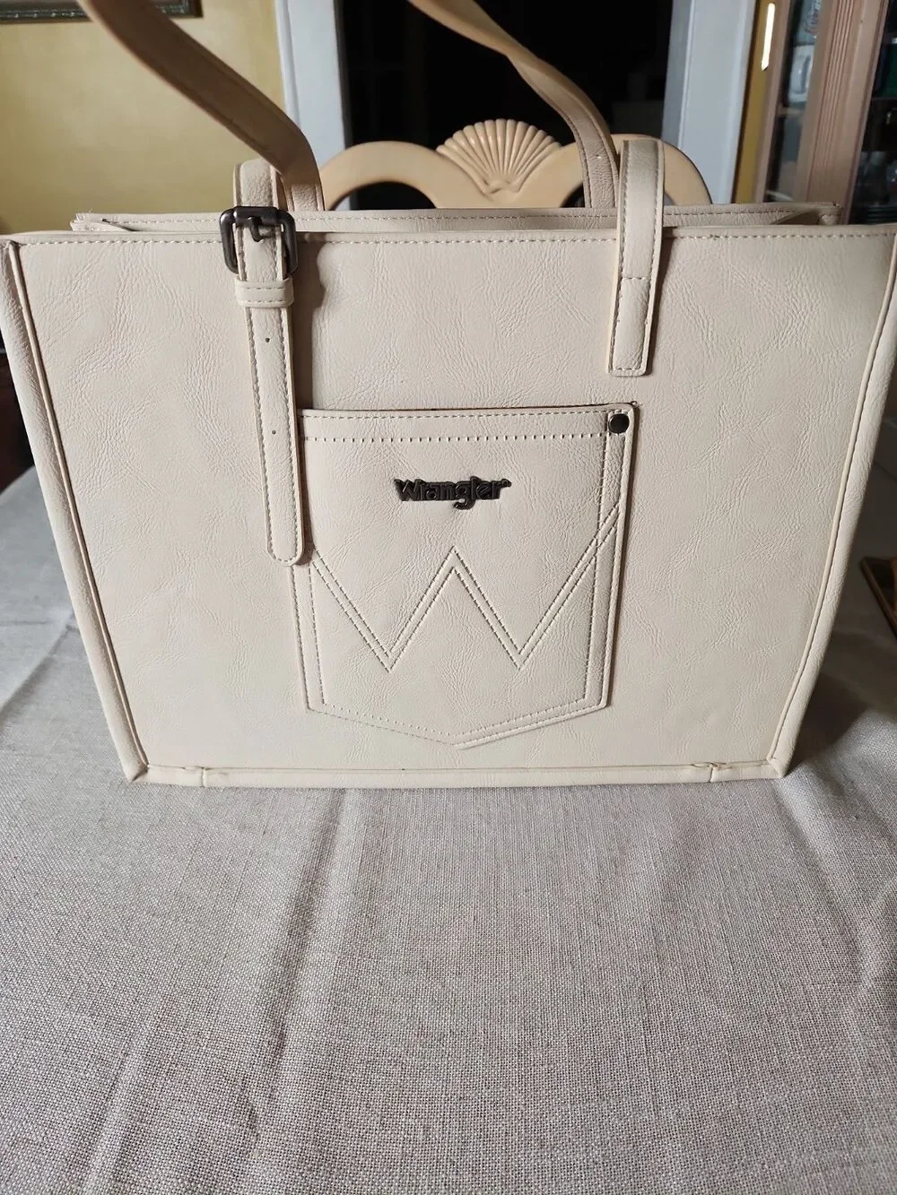 Wrangler Southwestern Aztec Canvas Tote Bag NWT Western Concho Cream Brown Large